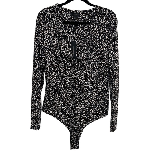 Donna Karan New York Long Sleeve Bodysuit Animal Print Womens Size XL V Neck NWT - Picture 1 of 6